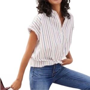 Madewell | White Sadie Rainbow Striped Short Sleeve Button Down Top Blouse S
